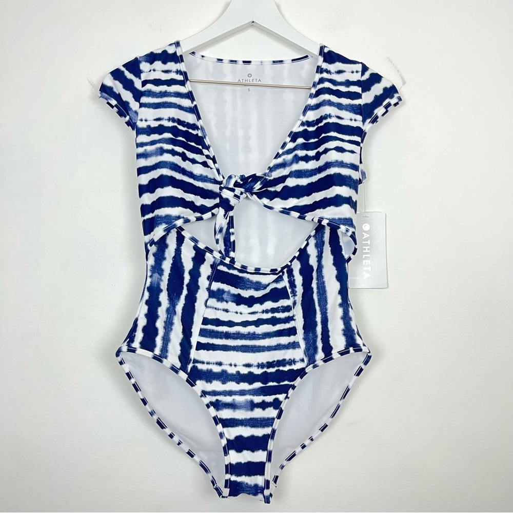 NWT Athleta Wave Break Tie One Piece Blue White Size Small